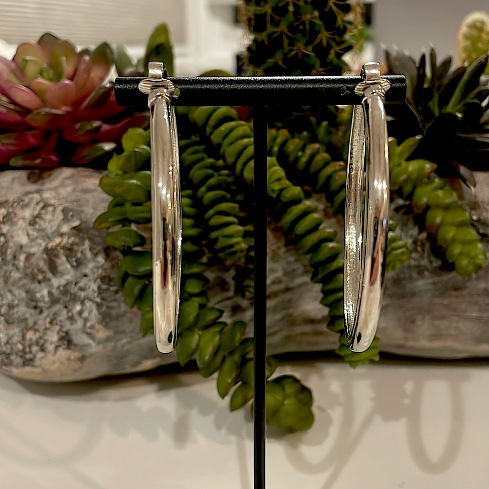 Vintage Kenneth Lane Silver Clip Back 2” Hoop Earrings - Excellent Condition